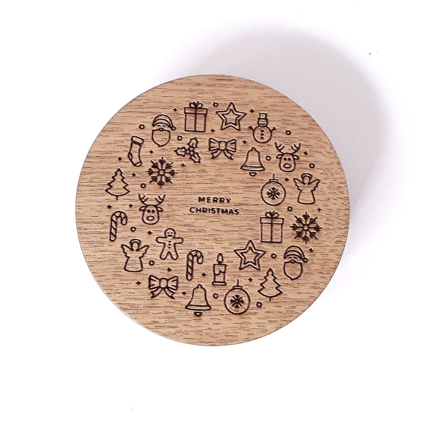 Holzdeckel für Kerze Esche natur mit Weihnachtsmotiven