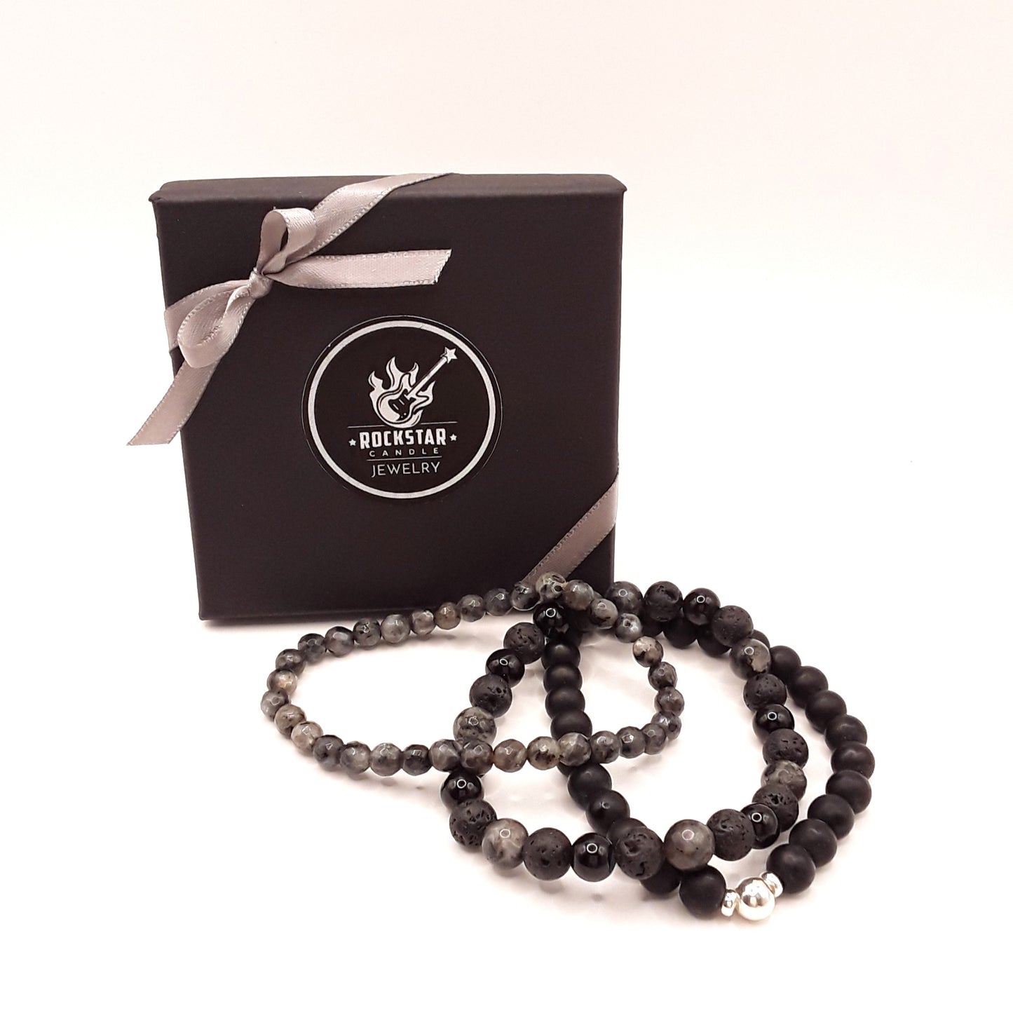 Armband Set grau Labradorit mit Verpackungsschachtel Produktfoto