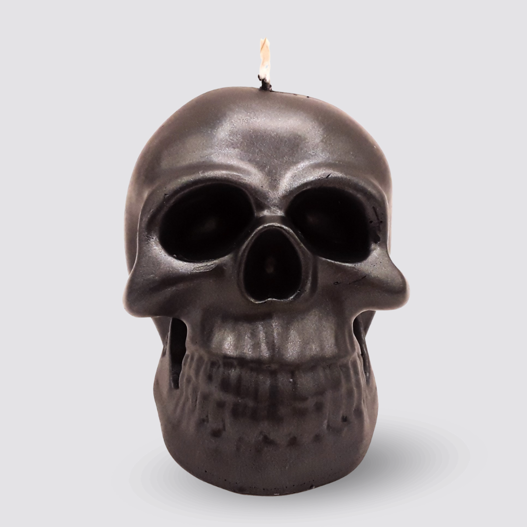 Schädel Kerze schwarz von vorne