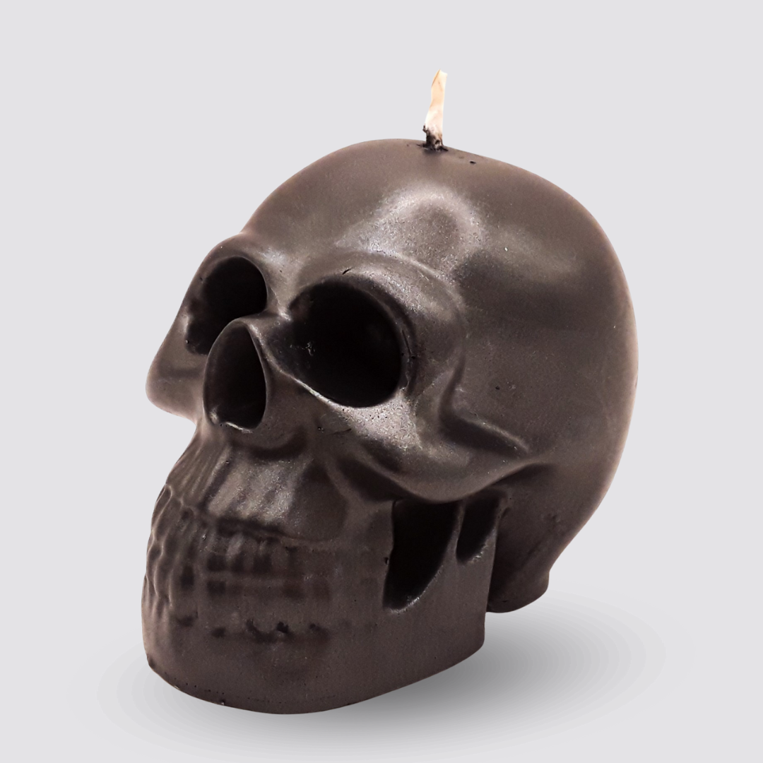 Schädel Kerze schwarz von links