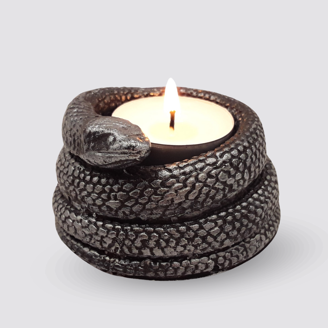 Kerzenhalter Schlange schwarz grau Teelichthalter Produktfoto