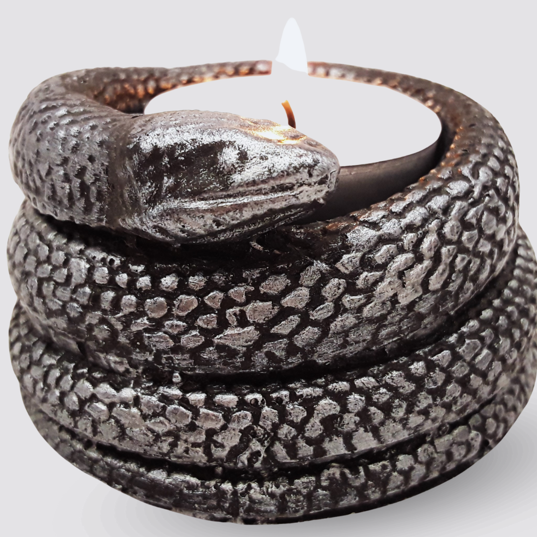 Kerzenhalter Teelichthalter Schlange schwarz grau Detailaufnahme