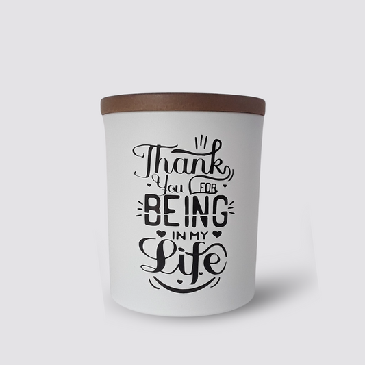 Kerze Thank you for being in my life grauer Hintergrund