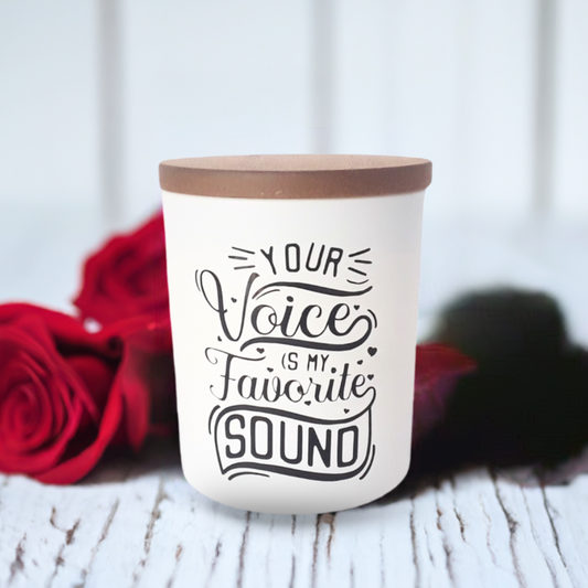 Kerze your voice is my favorite sound mit Deckel Produktfoto