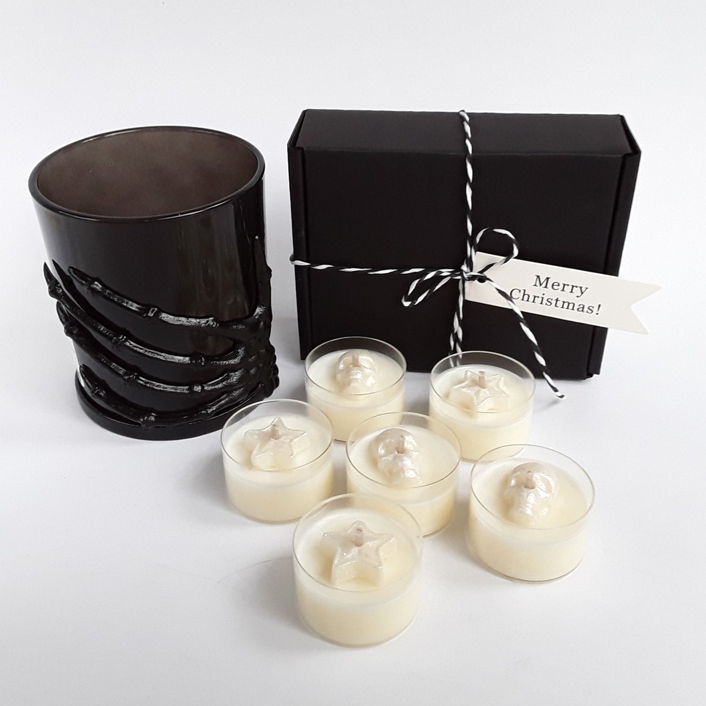 Windlicht Kerzenglas CREEPY CHRISTMAS & 6 Duft-Teelichter