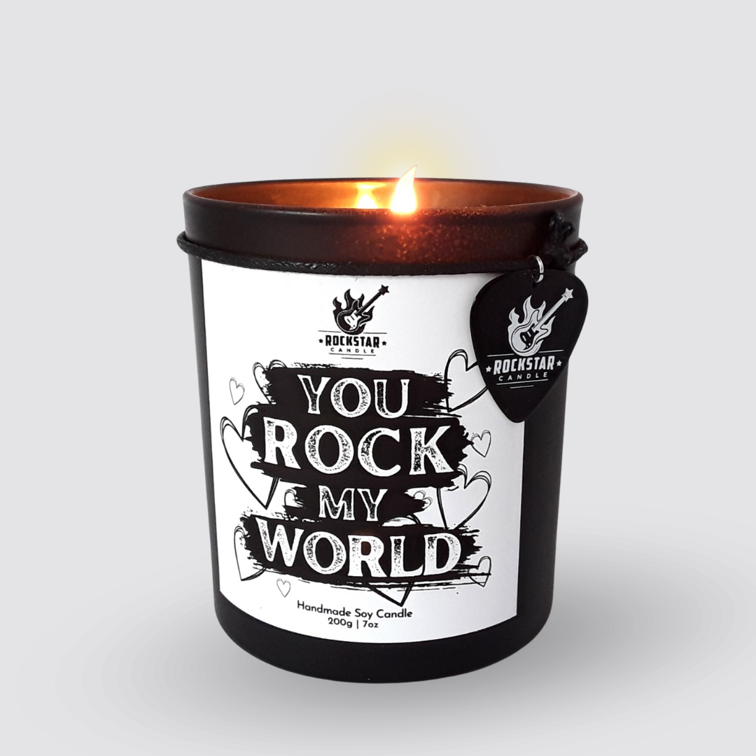 Kerze You rock my world brennend Produktfoto
