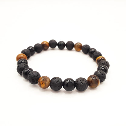 ROCKSTAR BRACELET Set Natural Stone Tiger`s Eye| Onyx|925 Sterling Silver