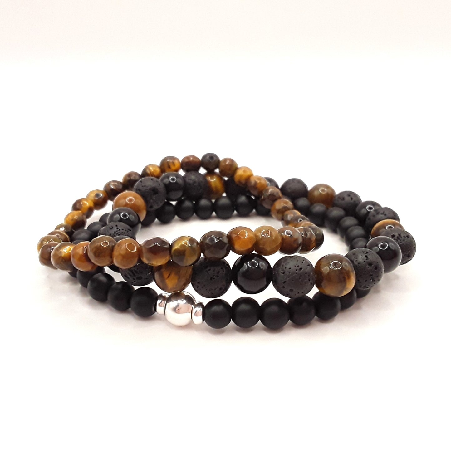 ROCKSTAR BRACELET Set Natural Stone Tiger`s Eye| Onyx|925 Sterling Silver