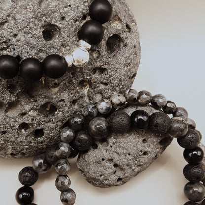 Armband Set grau Labradorit Onys 925 silber mit Steinen Produktfoto