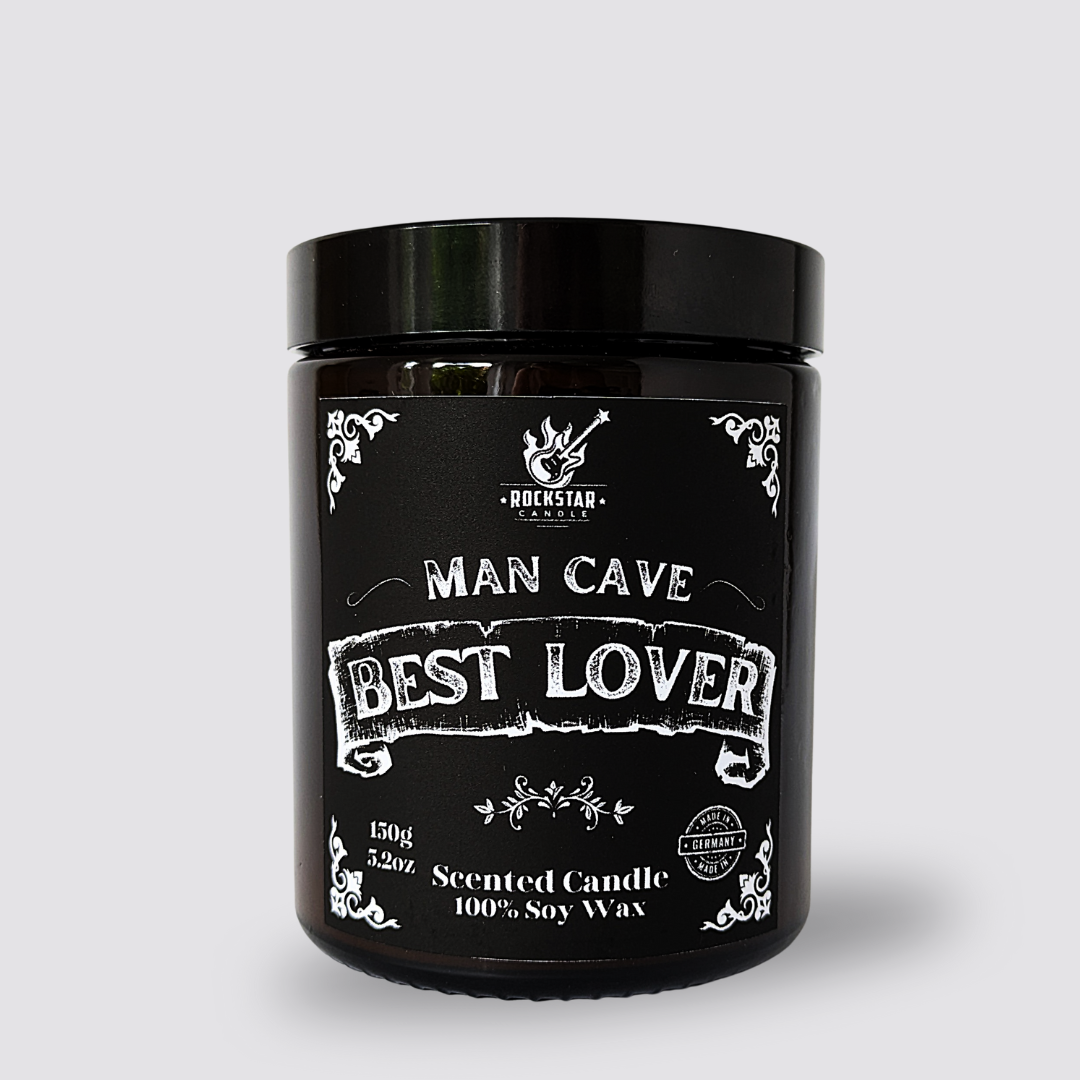Best Lover Duftkerze für Männer Rose & Champagner grauer Hintergrund