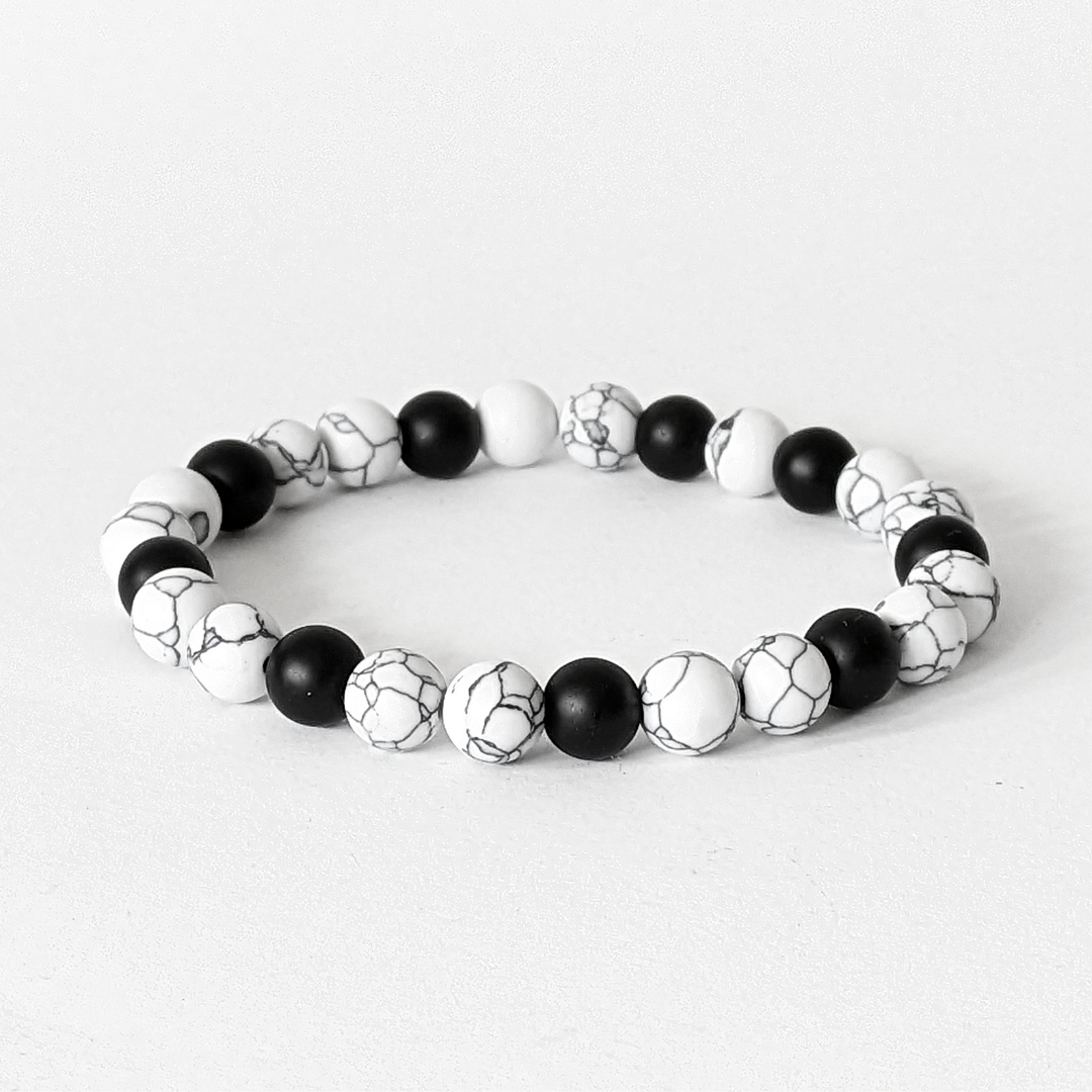 ROCKSTAR Armband Onyx schwarz matt | synth. Howlith weiß