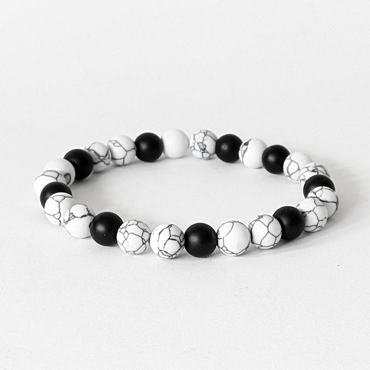 ROCKSTAR Armband Onyx schwarz matt | synth. Howlith weiß