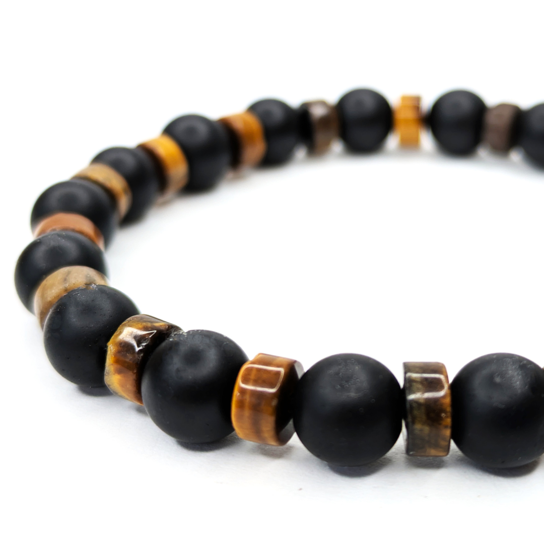 ROCKSTAR Armband Onyx schwarz matt mit Tigerauge