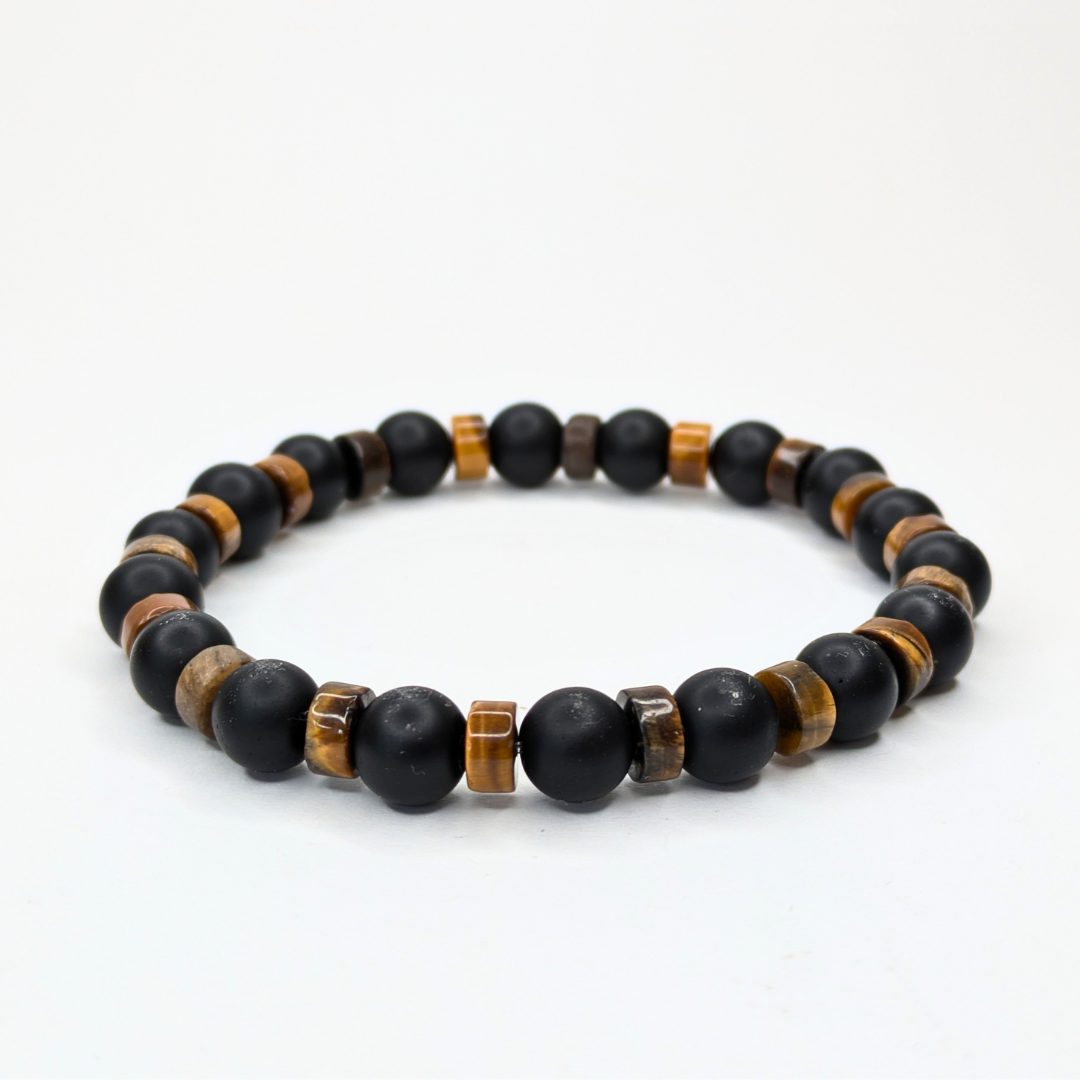 ROCKSTAR Armband Onyx schwarz matt mit Tigerauge