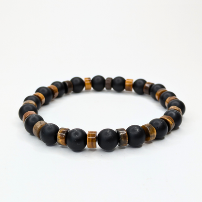 ROCKSTAR Armband Onyx schwarz matt mit Tigerauge