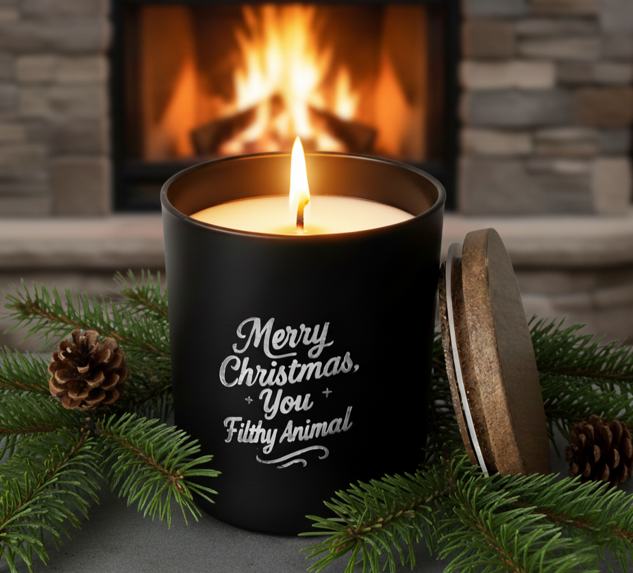 MERRY CHRISTMAS YOU FILTHY ANIMAL Weihnachts Duftkerze personalisiert
