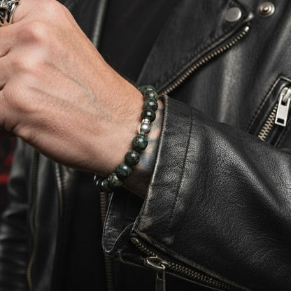 Grüner Jaspis 925 Sterling Bracelet getragen Produktfoto