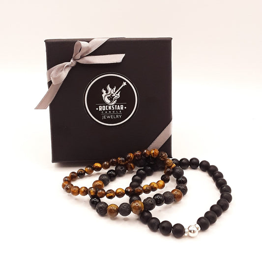 Armband Set braun Tigerauge mit Verpackung Produktfoto