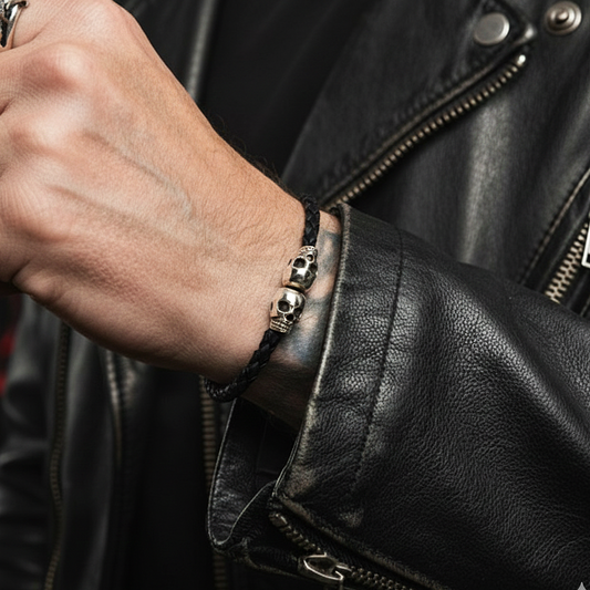 ROCKSTAR braided Bracelet with Stainless Steel Skulls