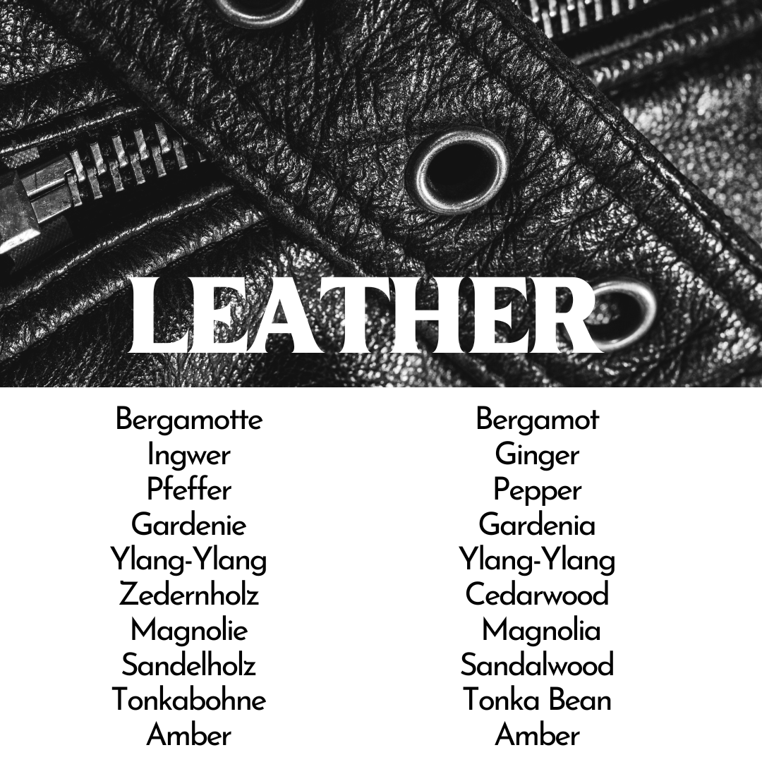 Duftbeschreibung Leather Bergamotte Ingwer Pfeffer Gardenie Ylang-Ylang Zedernholz Magnolie Sandelholz Tonkabohne Amber