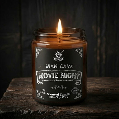 Man Cave Movie Night Kerze mit Popcorngeruch für Männer Cineasten Kinofans Film schauen