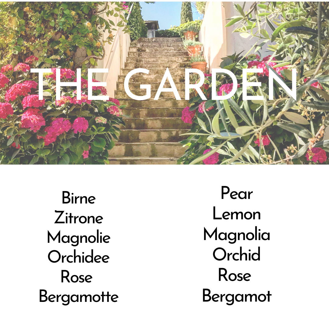 Duftbeschreibung The Garden: Birne, Zitrone, Magnolie, Orchidee, Rose, Bergamotte