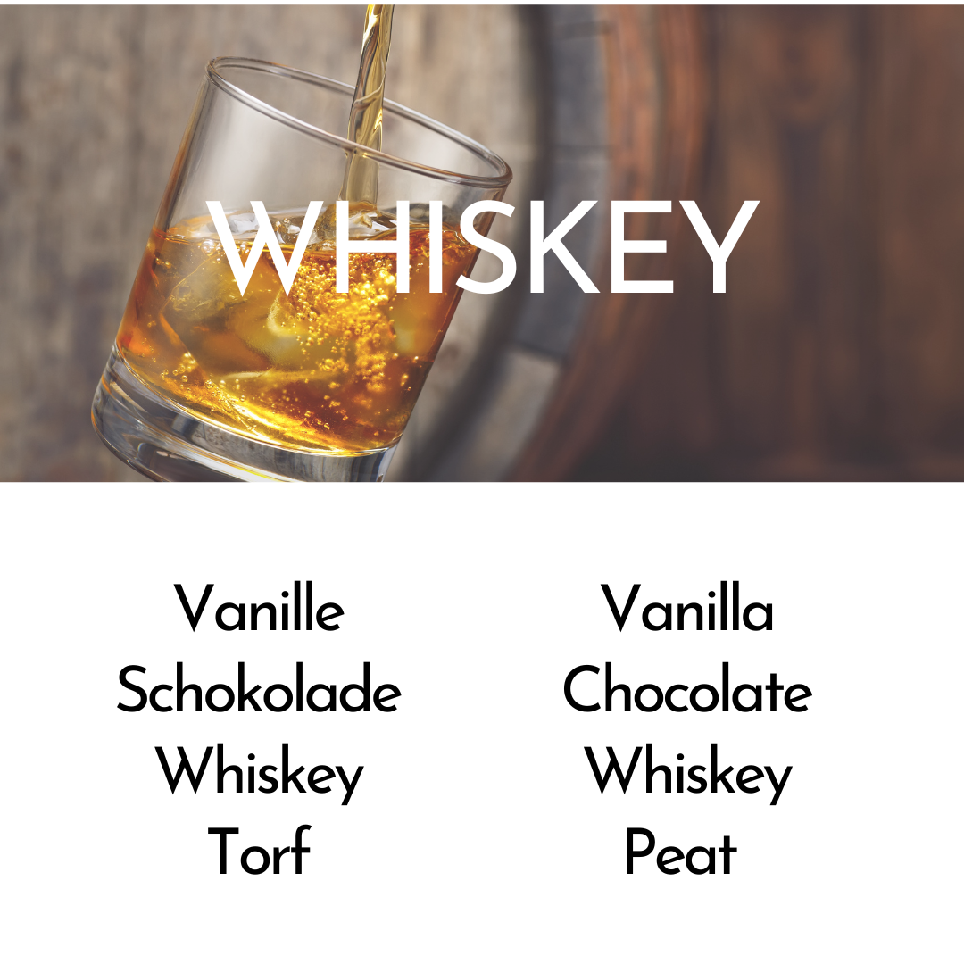 Duftbeschreibung Whiskey: Vanille, Schokolade, Whiskey, Torf